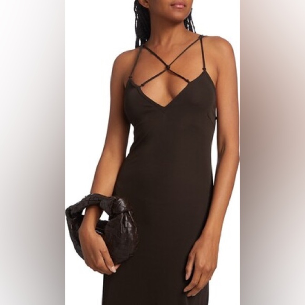 FRAME DELICATE KNOT DRESS IN AMERICANO BROWN